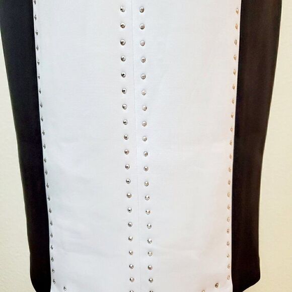 T TAHARI Sleeveless Studded Color Block Black White Knit Dress SIZE 4 NWT - Picture 7 of 13
